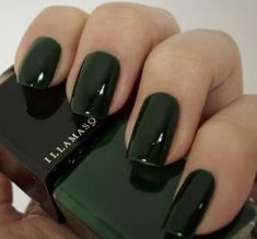 Green Nails Painted, Green Nail Varnish, Very Dark Green Nails, Dark Nail Paint, Dark Green Nails Grunge, Dark Shade Nails, Nail Polish Aesthetic Grunge, Nail Dark Colors, Aesthetic Nail Polish Colors