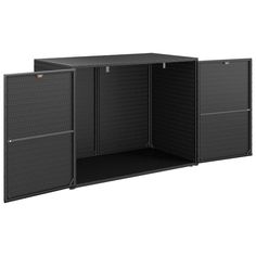 an open storage cabinet with two doors