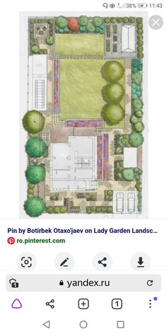 an image of a garden plan with trees and bushes on the top right side,