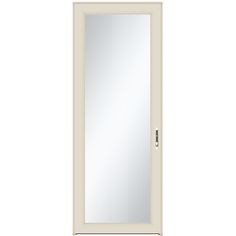 a white door with a mirror on it