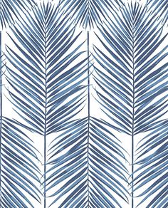 a blue and white palm leaf pattern