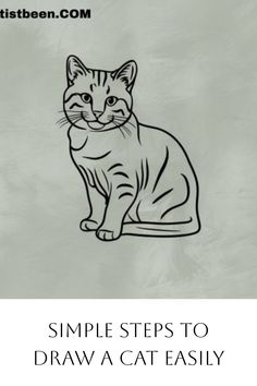 Drawing guide illustration of a sitting cat with text "Simple Steps to Draw a Cat Easily". Cat Face Sketch, Steps To Draw, Draw A Cat, Easy Sketches