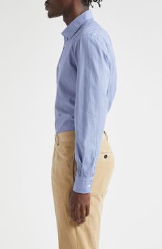 Cut from lightweight, breathable cotton, this softly relaxed button-up shirt is designed with a narrow, slightly pointed yoke in back. 31 1/2" length; 43" chest (size Medium) Front button closure Spread collar Long sleeves with button cuffs 100% cotton Dry clean or machine wash, line dry Made in Italy Designer Clothing Long Sleeve Shirt With Concealed Placket For Summer, Summer Long Sleeve Shirt With Concealed Placket, Classic Shirt With Back Button Closure And Relaxed Fit, Linen Shirt With Button Cuffs And Shirttail Hem, Relaxed Fit Long Sleeve Dress Shirt For Daywear, Cotton Blouse With Concealed Placket And Relaxed Fit, Cotton Dress Shirt With Concealed Placket For Daywear, Slim Fit Linen Button-up Tops, Business Casual Shirt With Spread Collar And Relaxed Fit