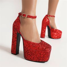 Shop Red Glitter D'orsay Pumps Sequin Block Heels Ankle Strap Dresses Shoes color Red for Going out, Hanging out, Honeymoon with worldwide Free shipping & Free return. Holiday Prom Heels With Round Toe, Round Toe Heels For Prom And Holiday, Holiday Round Toe Heels For Prom, Red Round Toe Heels For Party, Red Closed Toe Heels For Party, Holiday Sequin Heels, Holiday Sequin Heels With Pointed Toe, Holiday Sequined Heels With Round Toe, Holiday Sequined Pointed Toe Heels