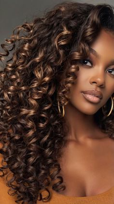 Stunning Mocha Curls ☕ Red Highlights On Dark Hair Black Women Curly, Caramel Curly Hair Color, Curly Highlights Black Women, Naturally Curly Hair Color Ideas, Chestnut Brown Hair On Black Women Curls, Black Woman Curly Hair Highlights, Curly Hair Chocolate Highlights, Chocolate Brown Curly Hair Black Women, Curly Chocolate Brown Hair