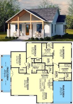 the floor plan for this small house is very large and has an attached garage area