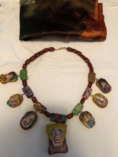 "Fun and funky.  Handmade beads by me.  18\".  You'll be noticed wearing this necklace." Polymer Clay Necklace, Clay Necklace, Silk Shawl, Handmade Beads, Beaded Necklaces, Miami Fl, Handmade Polymer Clay, Chain Styles, Handmade Necklaces