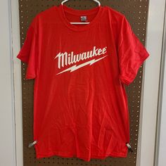 Milwaukee Tools T-Shirt Mens Sz Lg Shirt Is New Never Worn Price Is Firm Lowball Offers Will Be Ignored And Or Declined Or Blocked Please Use Photos As Descriptions Red Crew Neck T-shirt With Screen Print, Red Crew Neck T-shirt With Letter Print, Red Short Sleeve T-shirt With Letter Print, Red Graphic Tee With Text Print, Red Short Sleeve T-shirt With Text Print, Red Short Sleeve Shirt With Text Print, Red Crew Neck Shirt With Letter Print, Red Graphic Tee With Crew Neck, Red Pre-shrunk Crew Neck Top