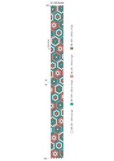 the beaded bracelet pattern is shown in red and turquoise colors, with an intricate design on