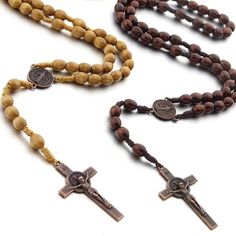 Saint Benedict Wood Beads Rosary Prayer Crucifix Cross Necklace Catholic Jewelry | eBay Mens Rosary Necklace, Goddess Of Fortune, Mens Rosary, Beads Rosary, Rosary Prayer, Saint Benedict, Catholic Jewelry, Rosary Necklace, Fire Starters