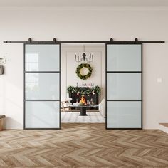 Our metal framed and glass barn doors blend minimalist elegance with timeless style, complementing any interior. Transform your home with our doors that slide effortlessly, opening up new possibilities without taking up an inch more. TREEBLING Size: 72" W x 84" H | Barn Door - TREEBLING 84" Metal & Glass Sliding Barn Door w / Two-Way Soft Close & Installation Hardware Kit in Black | 72" W x 84" H | Wayfair Frame Interior, Door Crafts, Interior Sliding Barn Doors, Barn Door Kit, Metal Barn, Door Hardware Interior, Privacy Glass