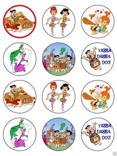 cartoon characters are depicted in this set of sticker labels for children's birthdays