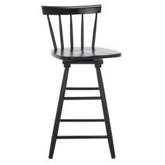 a black bar stool with a wooden seat and backrest on an isolated white background