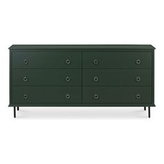 a dark green dresser with six drawers