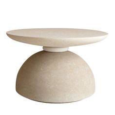 a white table with a circular base on it's top, sitting in front of a white background