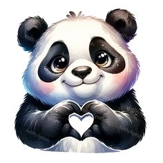 a panda bear with his hands in the shape of a heart