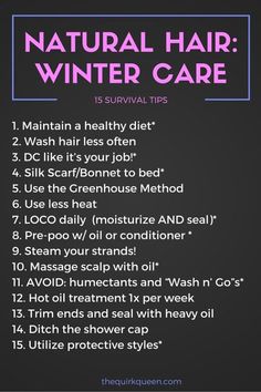 Natural Hair, Winter Care:15 Survival Tips Winter Hair Care, Hair Winter, Winter Care, Natural Hair Care Tips, Hair Regimen, Healthy Natural Hair, Healthy Hair Tips, Black Hair Care, Winter Hair