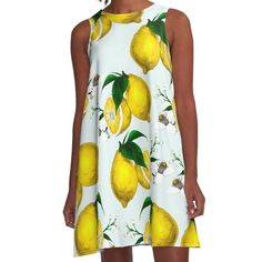 Loose-fit, mid-length sleeveless dress with silky handfeel. Printed on both sides. Machine washable. Size range XS-2XL. Cute Lemon Print on Blue Background Sleeveless Lemon Print Dress For Spring, White Sleeveless Dress With Lemon Print, White Sleeveless Lemon Print Dress, Casual Sleeveless Sundress With Lemon Print, Lemon Print, Woven Dress, Dress For Sale, Both Sides, Blue Background