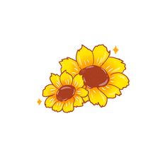 two yellow sunflowers with brown centers are shown in this cartoon style illustration on a white background