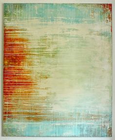 an abstract painting with blue, orange and white colors on the bottom half of it