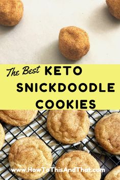 the best keto snickkdoodle cookies on a cooling rack with text overlay