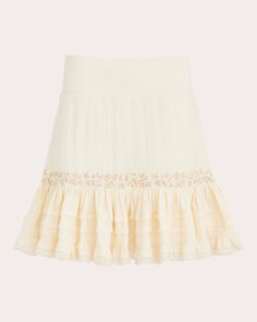 Dreamt up in gauzy cotton, the Amie skirt is smocked throughout its high-rise waistband for a flattering, flexible fit. Embroidered details and ruffled tiers along the hem create an inherently feminine feel. Pull-on High-rise Smocked elastic waistband Gathered hem tiers with ruffle pleats Embroidered details 100% cotton Dry clean or hand wash cold Made in India Size & Fit Garment measurements (size S): 18.25in long, 27.5in waist, 40.5in hips Model (wearing size S): 5ft 9in tall, 33in bust, 25in Embroidered Details, Drop Waist, Smocking, Mini Skirt, High Rise, Mini Skirts, Dry Clean, Hand Wash, How To Wear