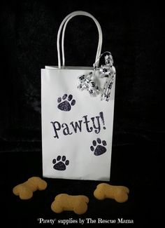 a white bag with pawty written on it