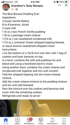 the recipe for grandma's tastyy pudding is shown on her instagram