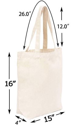 a white tote bag with measurements