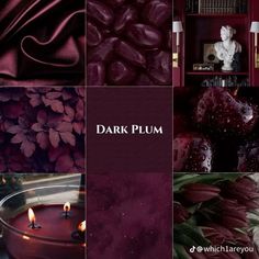 a collage of photos with candles, flowers and other things in the background that are dark purple