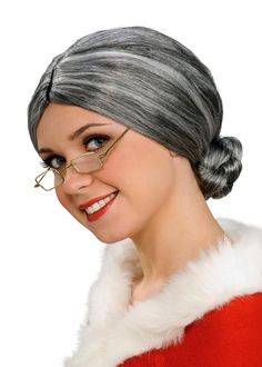 Gray Old Lady Wig - Candy Apple Costumes - SantaCon Costumes Granny Hairstyles Costume, Old Lady Wig Diy, Crochet Old Lady Wig Pattern, Old Person Wig, Old Lady Wig, Old Lady Makeup, Mrs Santa Claus Costume, Granny Wig, Gray Wig