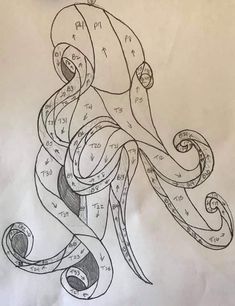 a drawing of an octopus with numbers on it's back and tentacles in the middle