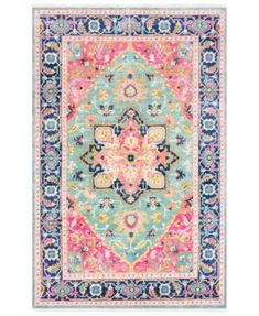 a colorful rug with an ornate design on the front and back side, in various colors