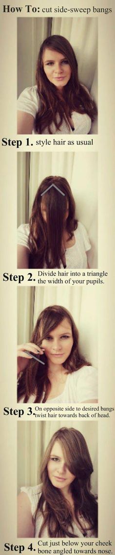 1c Hairstyles, Side Sweep Bangs, Cut Bangs Diy, Sweep Bangs, Bangs Diy, Side Haircut, How To Cut Bangs, Super Hair, Good Hair Day