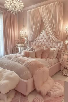 Fabric Bed Ideas, Room Decor Ideas Princess, Canopy Bedding Ideas, Luxurious Pink Bedrooms, Princess Theme Bedroom Ideas, Cozy Princess Bedroom, Fantasy Princess Bedroom, Bed Room For Girl Room, Princess Bed Ideas