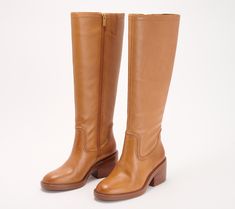 Who doesn't love a gorgeous tall leather boot for those cooler months? These beauties pair perfectly with anything from leggings to midi dresses. From Vince Camuto. Wide Calf Boots For Women, Fall Boots, Tan Leather Boots, Tan Boots, Tall Leather Boots, Shoe Wishlist, Leather Boots Women, Wide Calf Boots, Black Mini Skirt