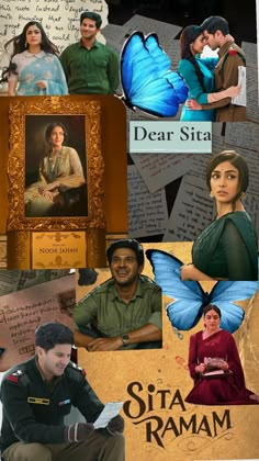 collage of images with people and butterflies in them, including the words dear sita