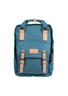 The details 400D REPREVE. Polyester Twill Water repellent Water bottle compartment Up to 14-inch laptop compartment Padded adjustable shoulder straps Recycled leather trimming Blue Adventure Backpack Standard Shape, Blue Adventure Backpack, Blue Backpack For Adventure And Back To School, Blue Backpack For Back To School Adventure, Sustainable Textiles, Classic Bags, Recycled Leather, Polyester Yarn, Natural Resources