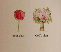 two flowers are shown with the words your plan and god's plan on them