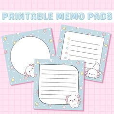 printable memo pads with cute animals and stars in the background, for kids to use