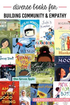 several children's books with the title diverse books for building community and empathy