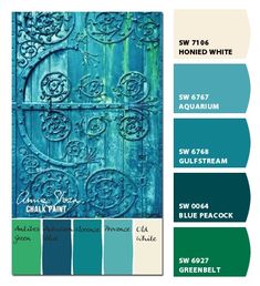 the color scheme is blue, green and white with an ornate design on it's door