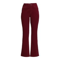 Material: 97% Cotton/3% Spandex Care: Machine Washable Country Of Origin: Imported Size: Model Is 5'10'' And Is Wearing Size 4 Fit: Relaxed Rise & Inseam: High Rise; 30" Inseam Closure: Button Front With Zip Fly Pockets: 5-Pocket Styling Burgundy Jeans, Red Boots, High Jeans, Flare Jeans, High Rise, Women Jeans, Size 4, Spandex, Pants