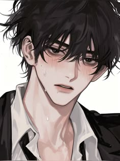 an anime character with black hair and white shirt