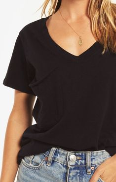 Z Supply Cotton Slub Pocket Tee | Black Closet Essentials, For A Reason, Women Clothing Boutique, Pocket Tee, Black Media, Raw Edge, Cotton Tops, Black Fabric, Best Seller