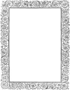 an ornate frame with flowers and leaves on the edges is shown in black and white