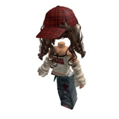 a person wearing a plaid hat and jeans with their hands in the air while walking