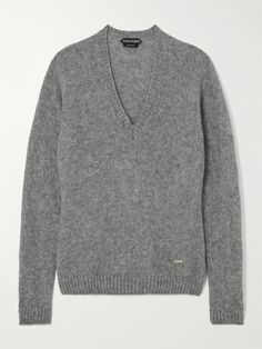 TOM FORD's sweater is knitted from fine cashmere and silk-blend that's soft, lightweight and incredibly cozy. It has a deep V-neckline and ribbed trims that temper the relaxed shape. Wear yours half-tucked into jeans or tailoring. Flat Dress Shoes, Shape Wear, Silk Knit, Brown Sweater, Knitting Inspiration, Everyday Wardrobe, Versatile Style, Grey Sweater, Tom Ford