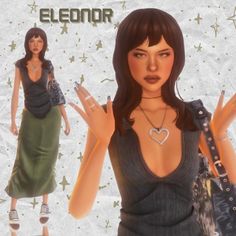 an animated woman with her hands up in front of her face and the words elenor on it