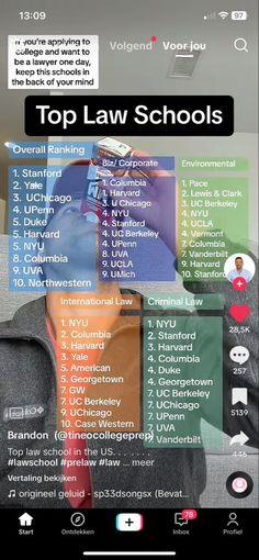 the top law schools list is displayed on an iphone screen, with text above it